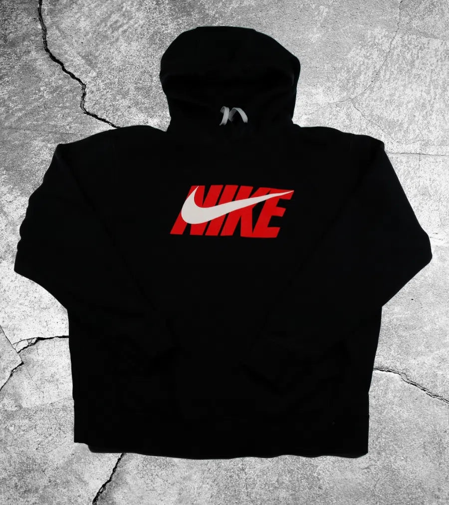 Black nike hoodie red logo on sale